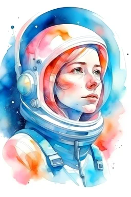 retrato de niña astronauta en acuarela con colores pastel al estilo de botero