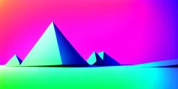 3d rendering. Abstract futuristic neon background. Fantastic landscape with glowing geometric triangular frame and mountains