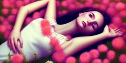 girl laying in flowers, beautiful, magical