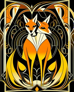 Drawing of two art deco foxes ultra quality