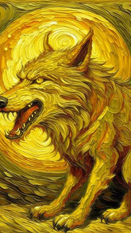 A golden yellow sound elemental wolf painted by Vincent van Gogh