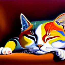 oil portrait of tricolor pattern Cat sleeping in a sofa by Boris Vallejo 8k