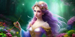 bright fairy, beautiful portrait, flowery landscape