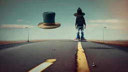 standing on top of a hat in thrown on the road