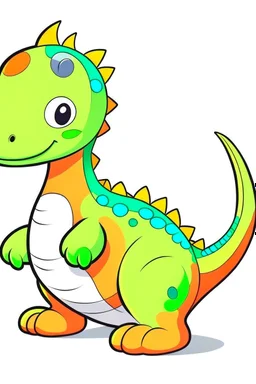 cute dinosaur colored for children, full body, defined lines, no shadows, clear and well. This generation should be colored only with the colors black, red, green, yellow, light blue, blue and orange