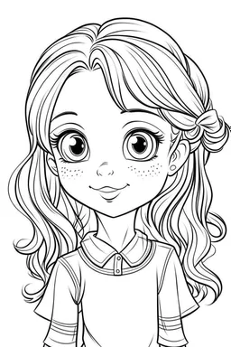 coloring page for kids, girl, cartoon style, thick outline, low details, no shading, no color