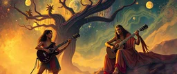 goa folk electronica trance, latin breaks, guitar, sitar, indian vibes, fsol, epic fantasy illustration