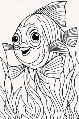 coloring page for kids, fish, thick outline, low details, no shading, no color