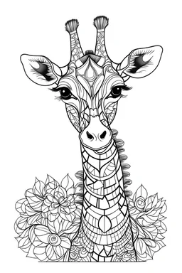 outline art for cute Giraffe coloring pages with caves, white background, sketch style, full body, only use outline, mandala style, clean line art, white background, no shadows and clear and well