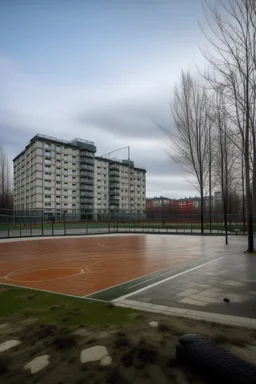 Basketball field in Hobro near viking building in ps2 resolution