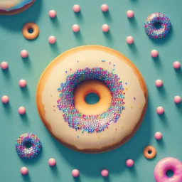 100mm photo of isometric floating round donuts in the sky, surreal donut with sprinkles , intricate, high detail, behance, microworlds smooth, macro sharp focus, centered