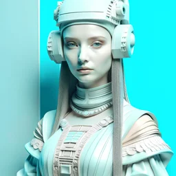 monalisa intricate details, pastel colors, futuristic outfit, gorgeous, weird, serious with VR glasses minimalistic