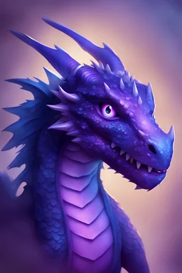 purple small dragon, blue eyes, small size, glowing scales