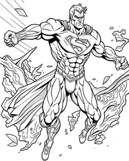 real massive Superman run, coloring page, no leaves, full body (((((white background))))), only use an outline., real style, line art, white color, clean line art, white background, Sketch style