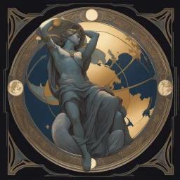 Alphonse Mucha-style image of the god Atlas, moon