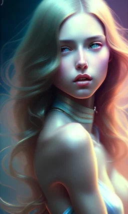 porno model , cute, beautiful, long hair, wavy hair, black eyes, head and shoulders portrait, cinematic, 8k, resolution concept art portrait by Greg Rutkowski, Artgerm, WLOP, Alphonse Mucha dynamic lighting hyperdetailed intricately detailed