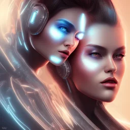 cyber, head, women, portrai, tron