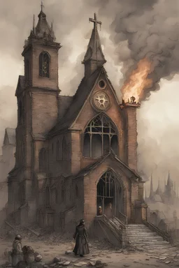 exorcist, burning church, steampunk
