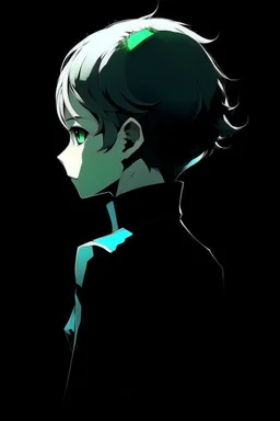 Phosphophyllite Houseki no Kuni on a black background stands with his back but turns to face the screen