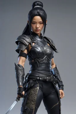 Action figure, cyberpunk female sword Asian, samurai, warrior, 8k, high reality, high detailed, by addiedigi. Raw