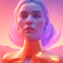 A portrait of a crystalised blue pink extraterrestrial, gold, sunny background, atmospheric, realistic, unreal engine, 8k. Cinematic lighting, octane render.