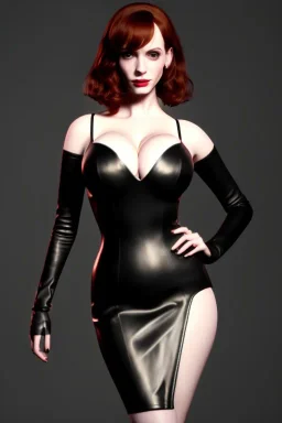 Christina Hendricks dressed in black leather gown, frank miller sin city, busty, cleavage, volumetric lighting, particales,highly detailed,cinematic, deep colours,8