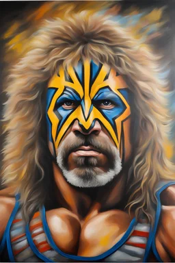 full color facial Portrait of Professional Wrestler The Ultimate Warrior - oil painting by Scott Kendall