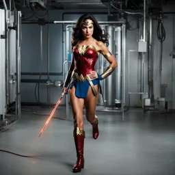 Wonder Woman regained enough willpower to try to escape the facility, poorly disguised as a lab tech. Still weak from recent "treatments", she was quickly overpowered and bound with her own lasso.