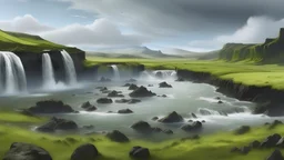 iceland viewscape, with huge waterfals, realistic picture,