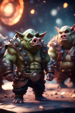 really macho pimp orc pigs that go hard , in front of space portal dimensional glittering device, bokeh like f/0.8, tilt-shift lens 8k, high detail, smooth render, down-light, unreal engine, prize winning