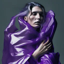 wearing a purple translucent cloth