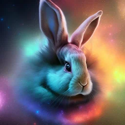 galaxies, spirals, space, nebulae, stars, smoke, iridescent, intricate detail, in the shape of a rabbit, fur wearing color crystals, octane render, 8k, --q 2 --ar 2:3 --uplight