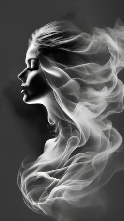 smoke art grey and white flowing around woman silhouette