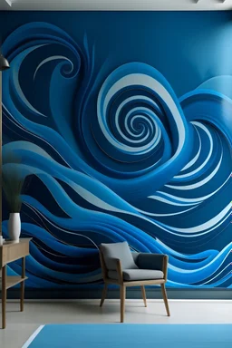 Create handpainted wall mural with swirling vortex patterns inspired by Vorticism. Use shades of blue to create a dynamic and captivating effect reminiscent of the movement's energy."