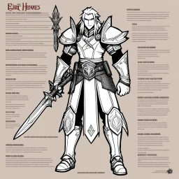 character concept sheet with AD&D statistics and characteristics, [wii No More Heroes style with thick lines] Elric of Melniboné