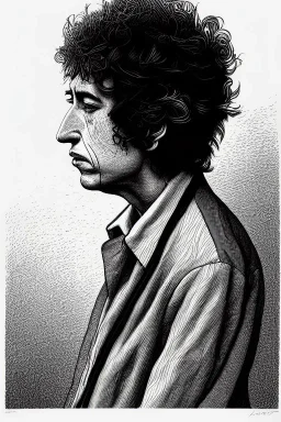 a vibrant ultraclear sideview waist up portrait of bob dylan by rene magritte and laurie greasley, etching by gustave dore, colorful flat surreal, ethereal, intricate, sharp focus, illustration, highly detailed, digital painting, concept art, masterpiece