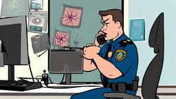 male cop dispatcher deals with evil virus coming out of the phone