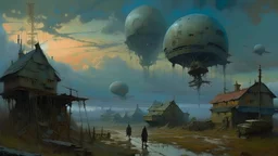 Science-Fiction painting, Denis Sarazhin, Simon Stålenhag, sinister sky, Alexey Egorov