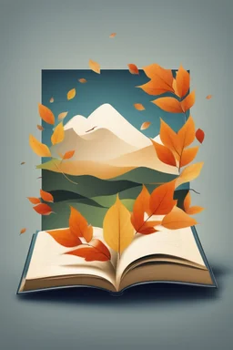 square logo , landscape with leaf fall, flying leaves in the book