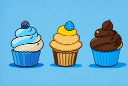 Cartoon muffin icons * 4 (banana, Chocolate, Vanilla, Blue Barrie)