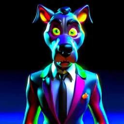 Illustrative sketch of a Pixar 3D image of an angry humanoid dog, suit and tie, ultra quality, 8k