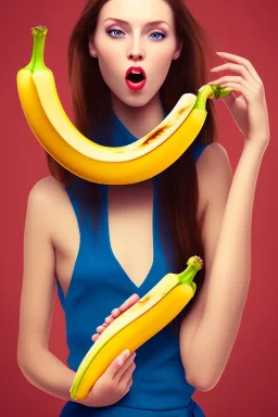 Girl eating a long banana