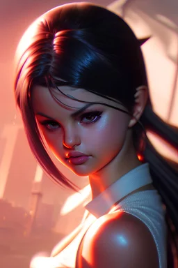 Selena Gomez, 8k resolution concept art portrait by Greg Rutkowski, Artgerm, WLOP, Alphonse Mucha dynamic lighting hyperdetailed intricately detailed Splash art trending on Artstation triadic colors Unreal Engine 5 volumetric lighting, by Hajime Isayama