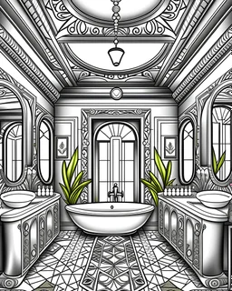 MANDELA STYLE. rendering classic modern bathroom with luxury tile decor Coloring Book for Adults, Instant Download, Grayscale Coloring Book