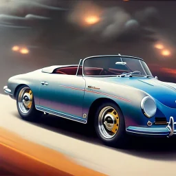 hyperrealism Drawing of 'Porsche 356 Speedster', three quarter frontal aerial view, by gaston bussiere, greg rutkowski, yoji shinkawa, yoshitaka amano, tsutomu nihei, donato giancola, tim hildebrandt,oil on canvas, cinematic composition,Sharp detail,extreme detail,fit full head inside picture,16k