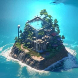 The Isometric Glass Tall Box Mini Model Little Real Island Mixed Water Fall Under Ocean Sunshine Summer Background Blue Sea, The Last Of Us / Avatar, Octane Render / ZBrush, Cinematic, IMAX Film, Nikon D750, 16K, Autostereoscopy, Anthropomorphic, Golden Ratio, Geometry, Symmetric, Depth Of Field, Highly Detailed, Ultra Realistic, Beautiful Lighting, Halfrear Lighting, Soft Light, Candoluminescence, Cast Shadow, Reflective, Glow, Translucent, Normal Map, Carbonated --testp