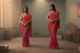 full body photo of a girl in saree i,hyperrealistic,detailed,8k,cinematic