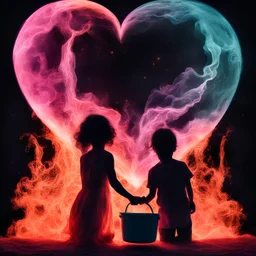 I love you more than the world, heart-shaped, electrifying, close-up, Head and shoulders portrait of the Jack and Jill and their pail of water, double exposure shadow of the ghost, Invisible, poignant, extremely colorful, Dimensional rifts, multicolored lightning, outer space, planets, stars, galaxies, fire, explosions, smoke, volcanic lava, Bubbles, craggy mountain peaks the flash in the background, 32k UHD, 1080p, 1200ppi, 2000dpi, digital photograph, heterosexual love, speedforce