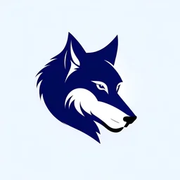 A minimalist logo of a wolf, navy blue color, 2D, white background