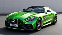 Mercedes-Benz AMG GT63s, green, with four side doors and the head of the car to the right